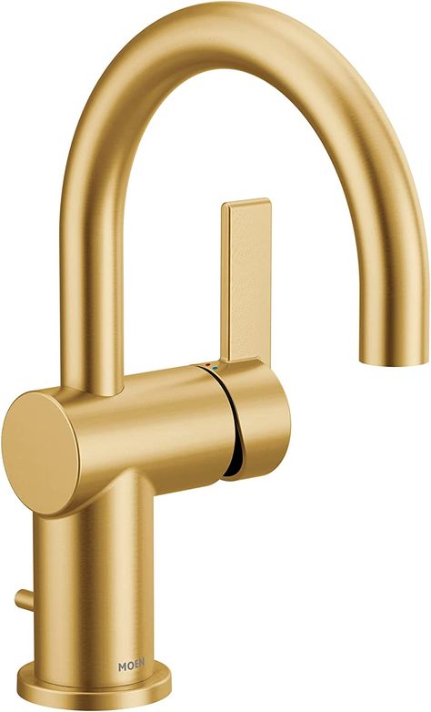 Moen 6221BG CIA Collection Single Handle Bathroom Sink Faucet, Brushed Gold Moen Shower Fixtures Gold, Moen Bathroom Fixtures, Moen Cia, Moen Faucets, Custom Countertops, Luxurious Showers, Loft Bedroom, Waterfall Faucet, Single Hole Bathroom Faucet