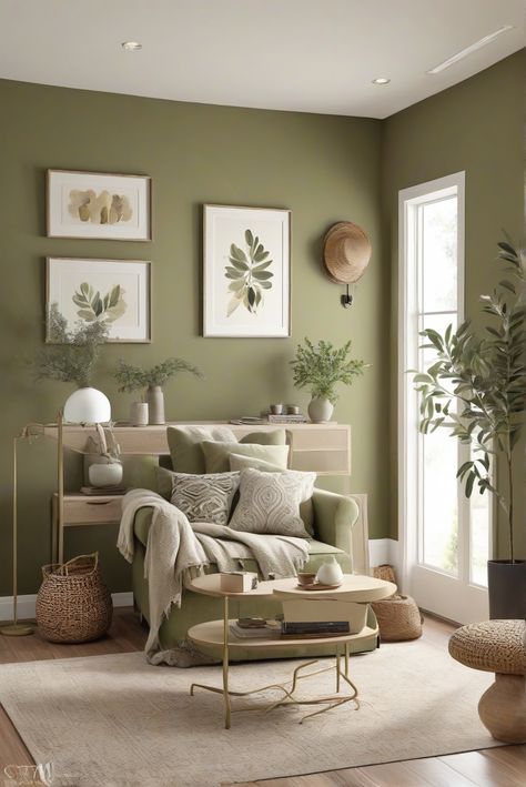 Step into the world of Olive Elegance with our daily interior designer routine, featuring the enchanting Ripe Olive (SW 6209) paint color for 2024 walls! #Ad #homedecor #homedesign #wallpaints2024 #Painthome #interiorarchitecture Wall Colors Green Living Room Colors Bright Living Room Colors Apartment Renovation Living room Remodeling Modern Paint Colors 2024 Olive Green Neutral Living Room, Single Wall Color Living Room, Feature Wall Ideas Living Room Paint, Green Interior Paint Living Room, Small Sage Green Living Room, Green Wall Painting Ideas Living Room, Pistachio Green Living Room, House Painting Ideas Interior Living Room Color Palettes, Different Color Walls Living Room