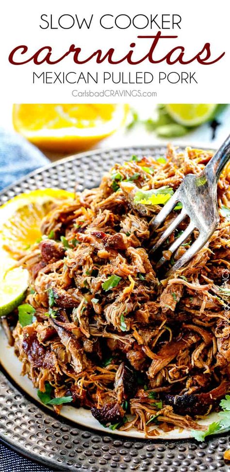 Slow Cooker Mexican Pulled Pork, Carnitas Slow Cooker, Crockpot Pork Carnitas, Carnitas Crockpot, Pulled Pork Crock, Slow Cooker Pork Carnitas, Mexican Pulled Pork, Slow Cooker Mexican, Slow Cooker Carnitas