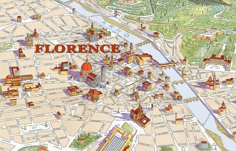 Florence Tourist Map, Map Of Italy Cities, Map Of Florence Italy, Italy Cities, Florence Map, Florence Italy Travel, Florence City, Walkable City, Florence Travel