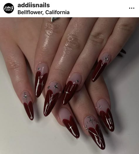 Timeless Nails Design, Red Witchy Nails, Romantic Goth Nails, Nails Dramatic, Natrual Nails, Vampy Nails, Fairy Nails, Deep Red Nails, Long Almond