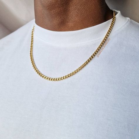 "5mm Cuban link chain" Chunky Chain Necklace, Cuban Link Necklace, Miami Cuban Link Chain, Miami Cuban Link, Cuban Link Chain Necklaces, Cotton Pouch, Chunky Chain Necklaces, Necklace Layered, Gold Link Chain