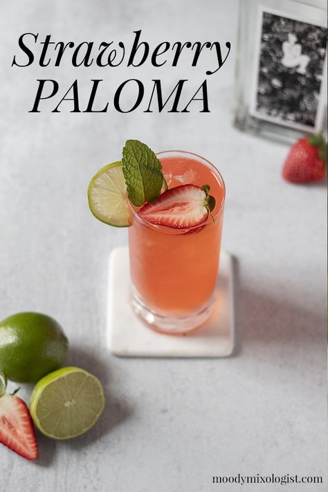 Strawberry Paloma Cocktail Tequila, Strawberry Tequila Cocktail, Strawberry Paloma Cocktail, Strawberry Tequila Drinks, Paloma Cocktail Tequila, Strawberry Paloma, Tequilla Cocktails, Easy Tequila Cocktails, Tequila Cocktails Easy