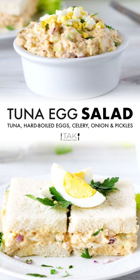 A quick and easy recipe for Tuna Egg Salad that's just as delicious as you remember it! Perfect for sandwiches, salads, and more. It features tuna, hard-boiled eggs, celery, dill pickles, and a creamy, zingy dressing. Use light mayonnaise for a low-fat, healthy tuna salad! Tuna Egg Salad Recipe, Tuna Egg Salad, Best Tuna Salad Recipe, Best Tuna Salad, Healthy Tuna Salad, Tuna And Egg, Healthy Tuna, Tuna Salad Recipe, Boiled Egg Diet