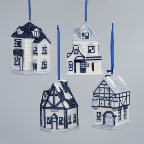 Delft Houses, Klm Houses, Dutch Porcelain, Amsterdam Christmas, Dutch Houses, Teapot Ornament, Indigo Watercolor, Blue Teapot, Dutch House