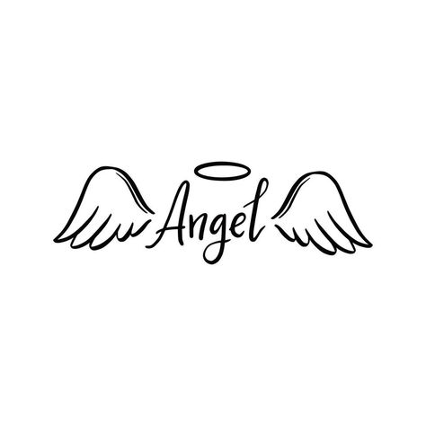 Halo Tattoo, Tattoo Banner, Angel Wings Drawing, Angel Bebe, Text Drawing, Paw Tattoo, Angel Wings Tattoo, Wings Drawing, Text Tattoo