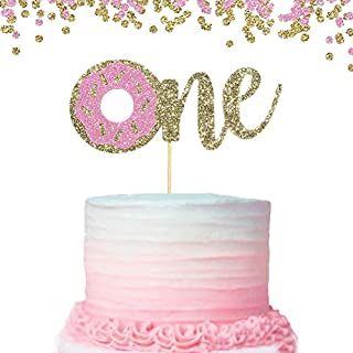 First Birthday Cake Decoration, Donut Icing, Donut Cake Topper, Donut Party Supplies, Gold Glitter Cake, Toddler Birthday Cakes, Gold Glitter Cake Topper, First Birthday Balloons, Donut Cake