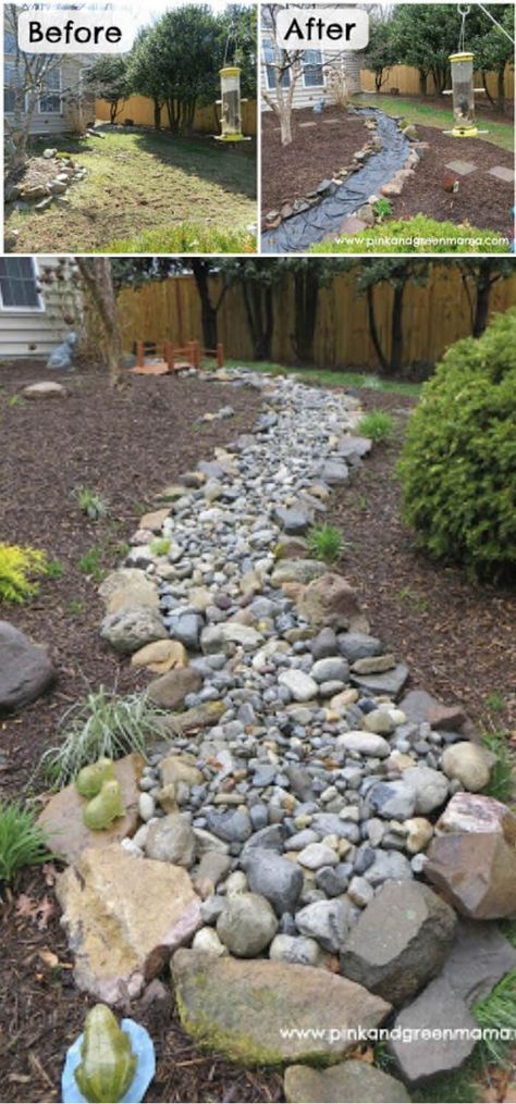 Making A Dry Creek Bed, Small Rock Garden Ideas Flower Beds Dry Creek, Flagstone Dry Creek Bed, River Rock Landscaping Dry Creek Bed Rain Garden, Creek Landscaping, Stone River Garden Dry Creek Bed, Dry Riverbed Landscaping, Drainage Grates, Garden River