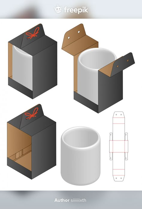 Box cup packaging die cut template Premi... | Premium Vector #Freepik #vector #gift #box #gift-box #packaging Mug Box Packaging Template, Mug Box Packaging Gift Ideas, Tumbler Box Packaging, How To Pack A Cup Gift, Mug Box Template Free Printable, Cup Packaging Ideas, Mug Box Packaging, Mug Packaging Ideas, Gift Box Design Packaging