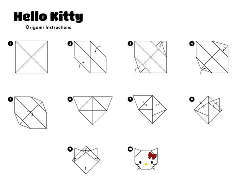 Diy Craft For Friends, How To Make Hello Kitty, How To Make Hello Kitty Origami, Hello Kitty Things To Make, Cute Paper Crafts Easy, Hello Kitty Diy Paper, Hello Kitty Crafts Paper, How To Make A Paper Cat, Sanrio Origami Tutorial