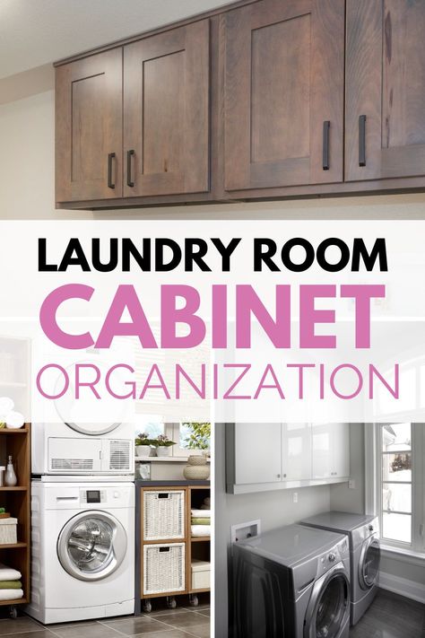 If despite your best efforts your laundry room cabinets are still a disaster you're not alone. In this post, we'll explore solutions for high laundry room cabinets and the best way to organize them. #laundryroomcabinets #laundryroom #laundryroomorganization #cabinetorganization #homeorganizing #beautifullorganized What To Put In Laundry Room Cabinets, Removing Cabinet Doors For Open Shelving Laundry Room, What To Store In Laundry Room Cabinets, Laundry Cabinets Organization, Laundry Room Ideas Organization Cabinets, Laundry Room Cabinet Ideas Built Ins, How To Organize Laundry Room Cabinets, Laundry Cabinet Organization Ideas, Organize Laundry Cabinet