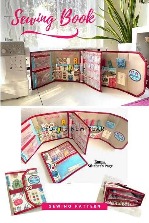 Sewing Feet Storage Ideas, Sewing Kit Diy Free Pattern, Sewing Needle Storage Ideas, Sewing Books With Patterns, Sewing Machine Accessories Storage, Sewing Kits To Make Free Pattern, Diy Book Protector, Sewing Storage Containers, Project Keeper Pattern