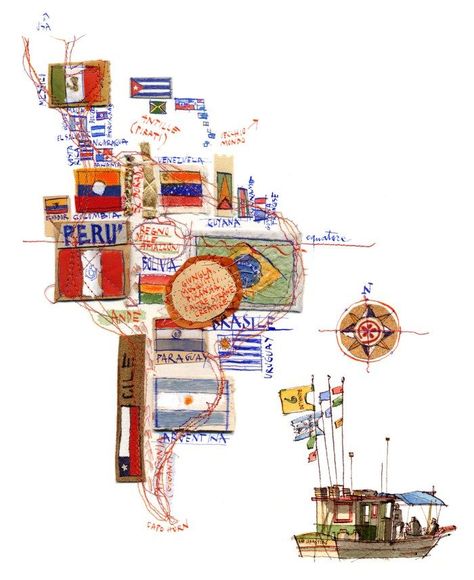 Michele Tranquillini - Map of South America South America Aesthetic Wallpaper, America Latina Aesthetic, South America Art, America Map Art, Latin America Map, Map Of South America, South American Art, South America Map, Latino Art