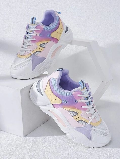 Color Block Chunky Sneakers | SHEIN USA Chunky Pastel Sneakers, Chunky Sneakers Colorful, Shein Sneakers, Women Sports Shoes, Neat Casual Outfits, Multicolor Shoes, Kids Footwear, Colorful Sneakers, Gallery Wallpaper