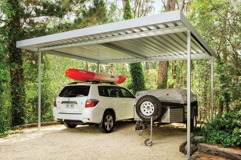 Double Frontier In-Ground N2-W33 Zinc/Al Detached Carport Ideas, Small Carport, Car Port Design, Truss Roof Design, Parking Pergola, Garage Canopy, Detached Carport, Car Porch Design, Modern Carport