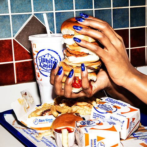 Amy-lombard-itsnicethat-6 Burger Shoot Ideas, Food Photoshoot, Hands Holding, Foods To Avoid, 21 Day Fix, French Fries, Baking Ingredients, Junk Food, Nail Artist