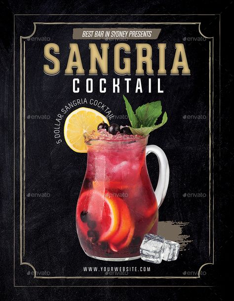 Sangria Cocktail Flyer Template Preview - GraphicRiver Cocktail Flyer, Sangria Cocktail, Pub Restaurant, Flyer Poster, Sale Flyer, Sangria, Poster Template, Family Gathering, Flyer Template