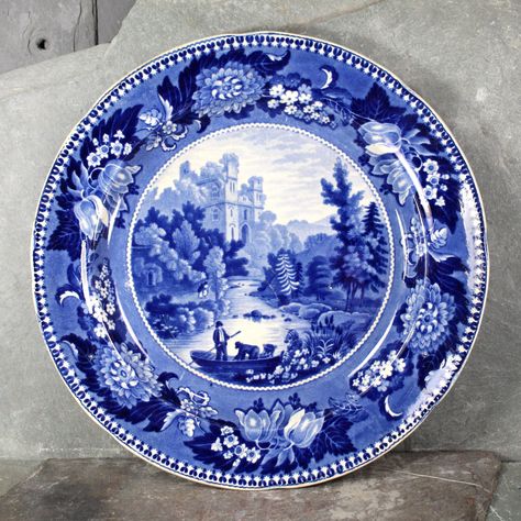 A good friend is busy cleaning out her family home, and we are hoping to find new homes for her treasures. This gorgeous dinner plate is a beautiful antique dark blue Staffordshire plate with a view of "Bamborough Castle Northumberland". From Adams Blue Bell Border series circa 1825.  BIXLEY NOTES * LC3 Historical Staffordshire Plate Bamborough Castle Blue Bell Series Adams 1825 * Each Plate Measures appox 10" in diameter VINTAGE NOTES * Excellent condition, one small rough spot on the edge, may Bamborough Castle, Vintage Notes, Blue And White Dinnerware, Free Cross Stitch Charts, Plate Decor, Blue Bell, Ceramics Pottery Art, Free Cross Stitch, Blue Plates