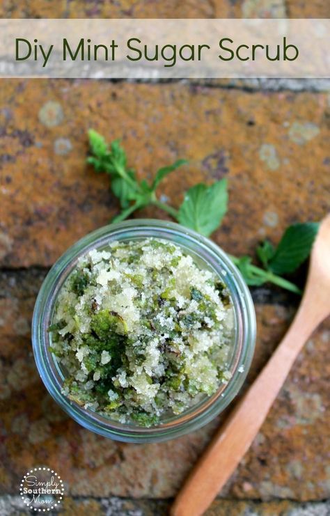 This easy DIY mint sugar scrub has only 3 common pantry ingredients and can be… Mint Scrub Diy, Mint Body Scrub Diy, Mint Candles Diy, Mint Salve Recipe, How To Use Fresh Mint, Dried Mint Uses, What To Do With Fresh Mint, Fresh Mint Uses, Fresh Mint Recipes