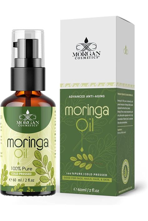 Morgan Cosmetics 100% Pure Organic Moringa Seed Oil (60ml/2 fl. oz) Cold Pressed Unrefined Anti-aging Natural Moisturizer for Nail, Face, Body, Massage, Wrinkles and Hair &amp; Skin Care Soft Smooth Skin, Skin Care Benefits, Pure Aloe Vera, Moringa Oil, Moroccan Argan Oil, Facial Muscles, Natural Moisturizer, Oils For Skin, Even Skin Tone