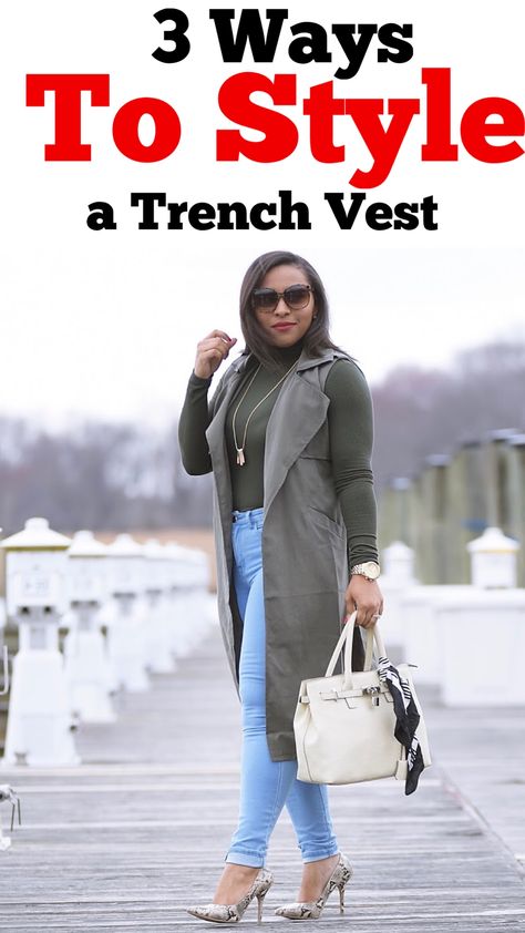 Trench Coat Vest Outfit, Trench Vest Outfit, Sleeveless Trench Coat Outfits, Trench Coats Outfit, Styling A Trench Coat, Trench Coats Women Outfit, Trench Coat Outfit Ideas, Coats Outfit, Trench Coat Outfits