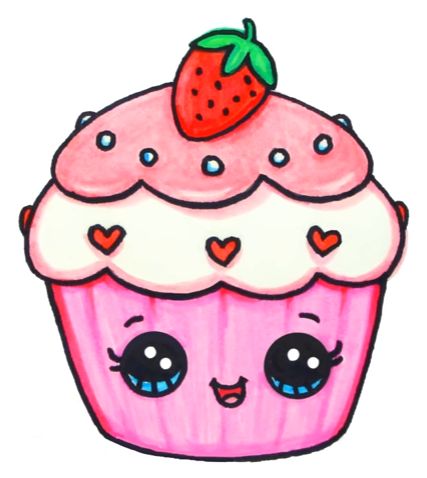 Cupcake Cupcakes Bonitos, Doodles Kawaii, Draw Kawaii, Disney Character Drawings, Easy Disney Drawings, Strawberry Cupcake, Food Kawaii, Cupcake Drawing, Cake Drawing