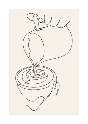 Minimalist Poster Template, Coffee Line Art, Coffee Cup Tattoo, Coffee Minimalist, Coffee Line, Cup Tattoo, Art Restaurant, Warehouse Design, Flavored Coffee