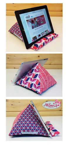 Ipad Stand Project - The Sewing Directory Ipad Holder Diy, Diy Ipad Stand, Tablet Pillow Stand, Fat Quarter Sewing Projects, Unique Sewing Projects, Tablet Pillow, Diy Sewing Gifts, Quilting Designs Patterns, Trendy Sewing