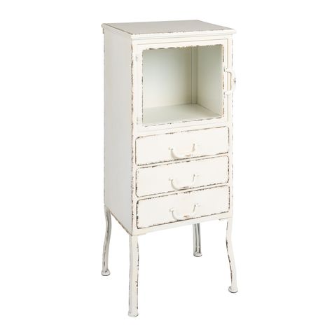 "Buy the Antique White Rustic Farmhouse Storage Cabinet at Michaels. com. Instantly transform a bedroom, living room, or dining room into an artfully curated expression of individual style with this storage unit. Instantly transform a bedroom, living room, or dining room into an artfully curated expression of individual style with this storage unit. This rustic farmhouse accent cabinet features three storage drawers and a glass panel door so you can display decorative items safely in your living Decorative Storage Cabinets, Shoe Rack Room, Farmhouse Storage Cabinets, Medical Furniture, Farmhouse Storage, Storage Furniture Living Room, Glass Panel Door, Black Room, Grey Room