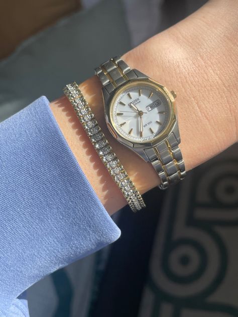 Two Tone Watches Women, Alyssa Core, Toned Girls, Citizen Watch, Mixed Metal Jewelry, Diamond Tennis Bracelet, Girls Watches, Analog Watch, Tennis Bracelet Diamond