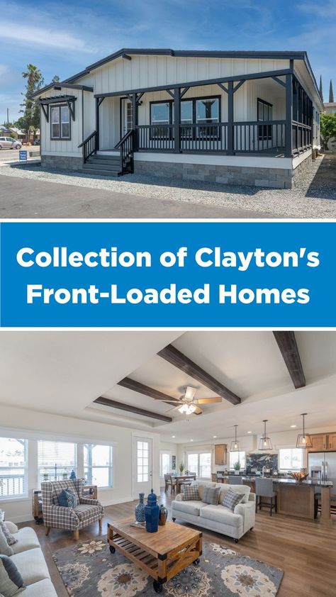 Check out our front-loaded homes, which also go by many other names, from “row,” to “galley” or even “shotgun”due to their lengthwise floor plans. These layouts are ideal to nestle into an established neighborhood or place on your own land lot. 🏡 Clayton Homes, Mobile Homes For Sale, Trailer Home, Modular Homes, House Floor Plans, Tiny House, The Neighbourhood, Floor Plans, New Homes