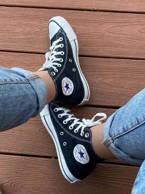 Black Converse🖤 Chuck Taylor Shoes, Black Converse, Cute Sneakers, Slipper Boots, Chuck Taylor Sneakers, Fashion Sketches, Converse Shoes, Converse High Top Sneaker, Converse Chuck Taylor High Top Sneaker