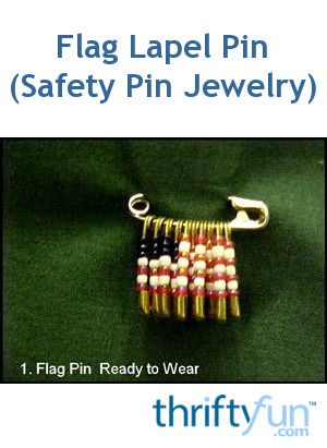 This is a guide about making a flag lapel pin with safety pins and beads. Show your patriotic spirit with these easy flag themed pins. Safety Pin Seed Bead Patterns, Seed Bead Safety Pin Patterns, Safety Pin Beaded Pins, Metal Safety Pin As Gift, Flag Pins Beads, Safety Pin Crafts, Safety Pin Jewelry, Flag Crafts, Safety Pin Brooch