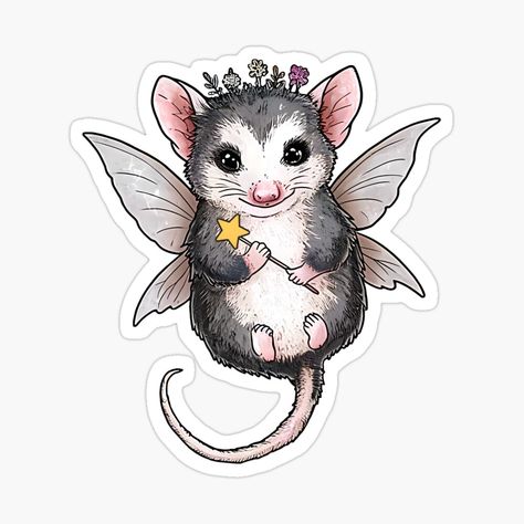 Get my art printed on awesome products. Support me at Redbubble #RBandME: https://www.redbubble.com/i/sticker/Adorable-Fairycore-Possum-with-Wings-Cute-feral-Fairy-possum-Opossum-by-Unitepeople/162441316.EJUG5?asc=u Possums Cute, Cute Possum Drawings, Cute Possum, Aesthetics Art, Fairy Stickers, Drawing Now, Plastic Stickers, Decorate Notebook, Coloring Stickers