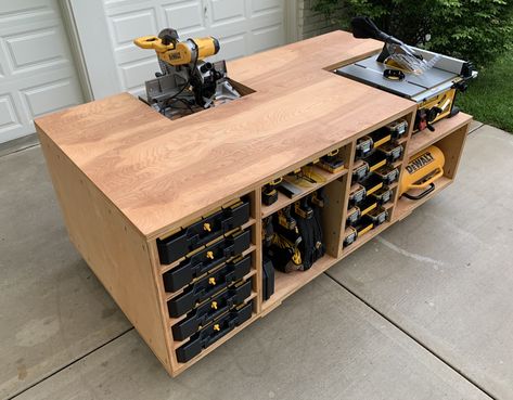 Custom Work Bench, Workbench Top Ideas, Plywood Workbench, Ultimate Workbench, Small Woodworking Shop Ideas, Officine In Garage, Mobile Workbench, Workbench Plans Diy, Multifunctional Furniture Small Spaces