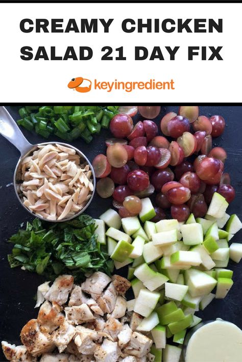 GRILLED PEACH SALAD; Creamy Chicken Salad 21 Day Fix. Find out more at:https://www.keyingredient.com/recipes/2541085032/creamy-chicken-salad-21-day-fix/ 21 Day Fix Chicken Salad, 21 Day Fix Chicken, 21 Day Fix Snacks, 21 Day Fix Workouts, 21 Day Fix Recipes, 21 Day Fix Meal Plan, 21 Day Fix Meals, Chicken Salad Recipe, Homemade Dressing