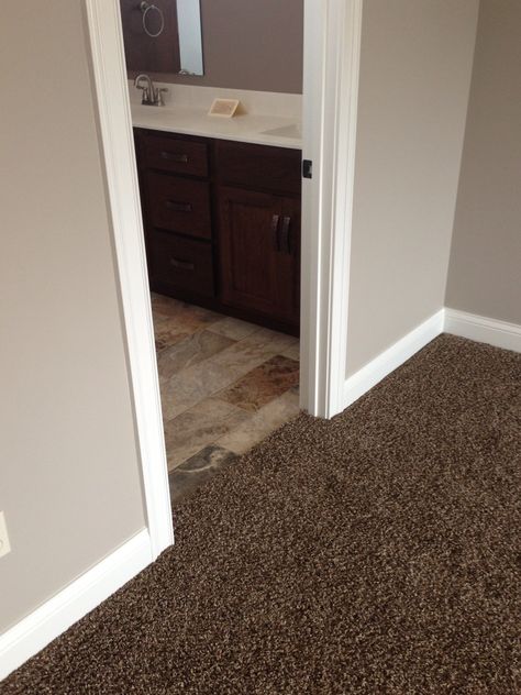 I want to do gray walls but not sure how it will be with brown carpet and tile in the bathroom Brown Carpet Bedroom, Dark Brown Carpet, Basement Carpet, Dark Carpet, Brown Floors, Brown Carpet, White Carpet, Trendy Living Rooms, Room Paint Colors