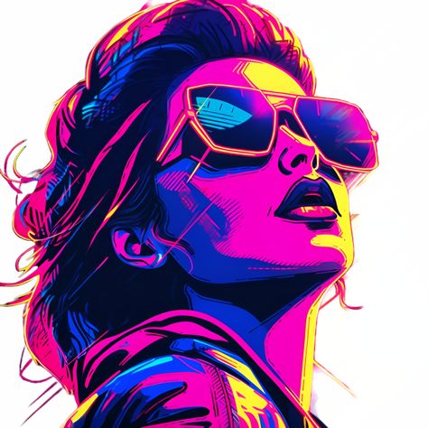 Retrowave Woman in Sunglasses 80s Clipart AI Generated 80s Clipart, Woman In Sunglasses, Images Pop Art, Monochromatic Art, Neon Painting, 80s Vibes, Different Art Styles, Garage Art, Murals Street Art