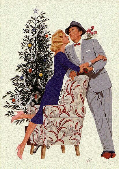 Images Noêl Vintages, Japan Illustration, Vintage Illustration Art, Christmas Illustrations, Vintage Couples, Vintage Christmas Images, Mid Century Christmas, 1950s Style, Christmas Photoshoot