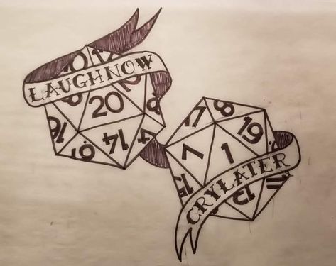 Video Game Tattoo Stencil, Dnd Minimalist Art, D20 Tattoo Design, D D Tattoo, Dnd Bard Tattoo, Small Dnd Tattoo, Dnd Matching Tattoos, D20 Dice Tattoo, D20 Drawing