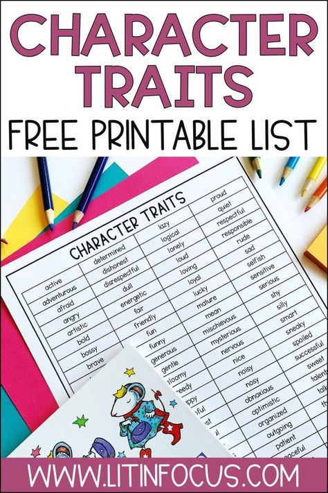 100 Character Traits Free Printable PDF List. Help students analyze characters with this free printable list of character traits! List Of Character Traits, Character Trait Lessons, Character Traits List, Teaching Character Traits, Character Traits Activities, English Ideas, Teaching Character, Mean Humor, Realistic Fiction