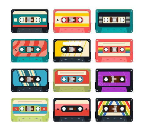 Colorful Pastel Vintage Retro Radio Cassette Cartoon with 1980s Style Vector Illustration Retro Radio Illustration, Boombox Illustration, Cassette Illustration, Radio Casette, Radio Drawing, Radio Illustration, Cassette Art, 90s Kitchen, Digital Presentation