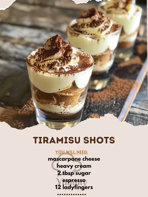 Tiramisu Shots Recipe, Espresso Martini Tiramisu, Tiramisu Dessert Shooters, Mini Tiramisu Recipe Dessert Shooters, Different Flavors Of Tiramisu, Best Tiramisu Recipe, Tiramisu Recipe, Mascarpone Cheese, Heavy Cream