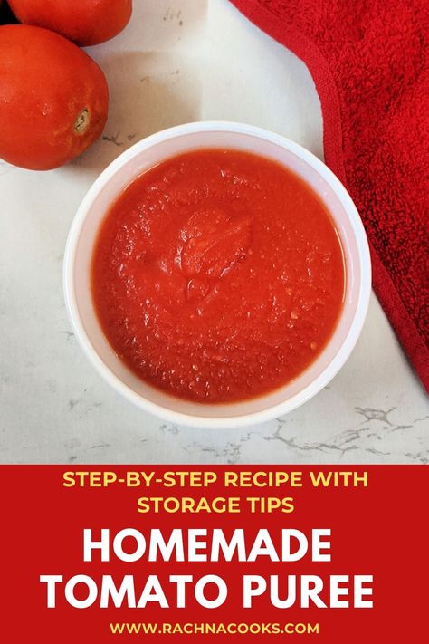 Canned Tomato Puree Recipes, Canning Tomato Puree, Tomatoe Puree Homemade, Pureed Tomato Recipes, Tomato Puree From Fresh Tomatoes, Plain Tomato Sauce Recipe, Homemade Tomato Puree, How To Make Tomato Puree, Tomato Puree Recipes