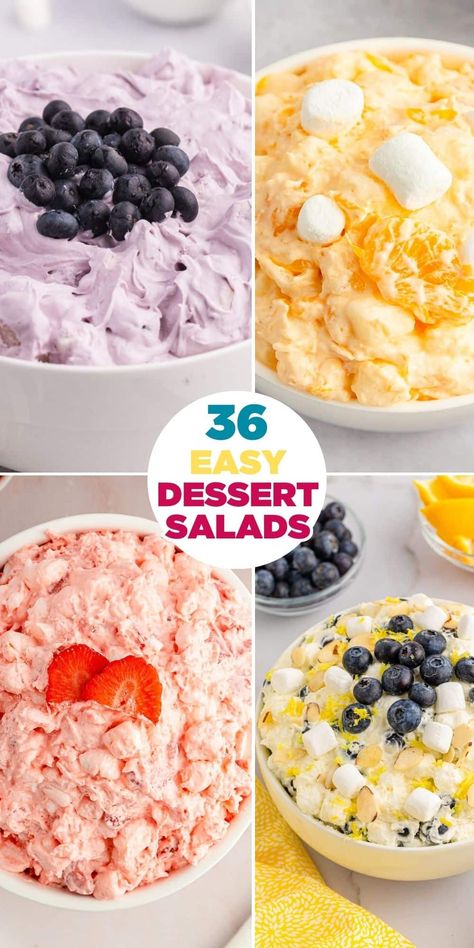 This collection of Easy Dessert Salad Recipes features a wonderful variety of scrumptious, cool and refreshing creations that are perfect for any occasion. From sweet and creamy to zesty and fruity, these recipes are a delightful and lighter twist on traditional desserts. Million Dollar Salad Dessert, Midwest Dessert Salads, Refreshing Fruit Salad, Easy Dessert Salads, Easy Dessert Salad Recipes, Dessert Side Dishes, Canned Fruit Salad Recipe, Fruit Dessert Salad, Delicious Fruit Salad