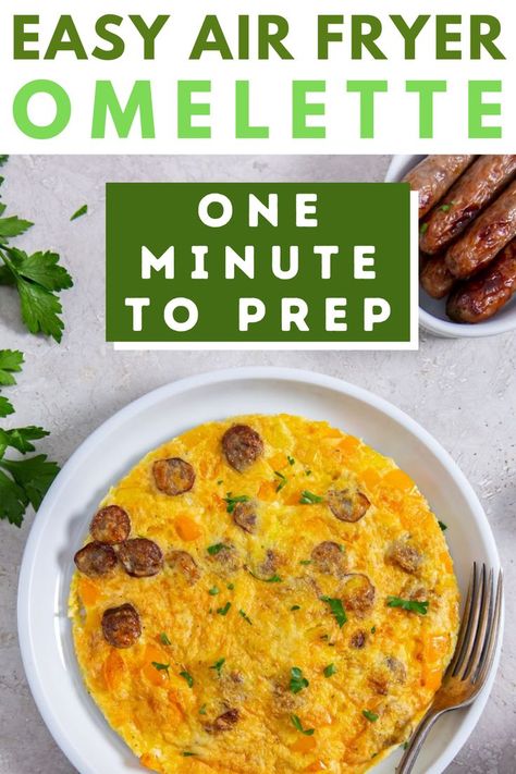 sausage and egg omelette on a white plate Air Fryer Omelette, Keto And Gluten Free, Egg White Omelette, Air Fryer Breakfast, Egg White Recipes, Omelette Recipe, Egg Recipes For Breakfast, Easy Air Fryer, Cooked Breakfast