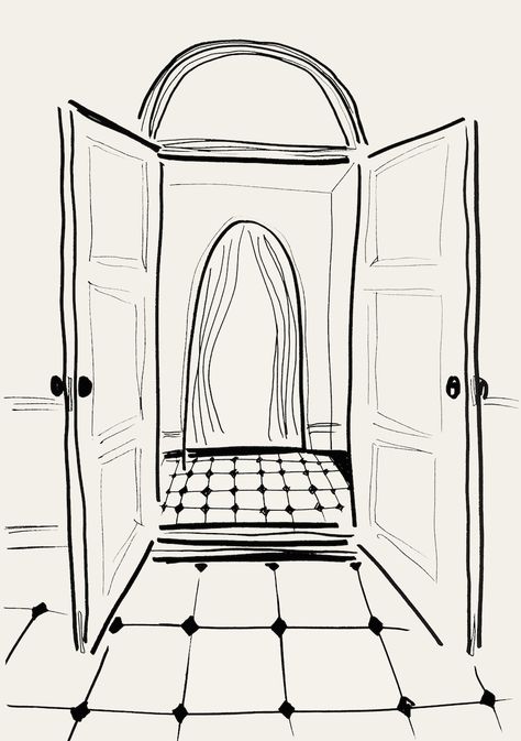 Line Illustration of, Open Door. . . #line #illustration #lineart Open Doors Illustration, Open Door Drawing Sketch, Person Opening Door Reference, Door Drawing Simple, Door Drawing Reference, Opening Door Drawing Reference, Open Door Tattoo, Doorway Illustration, Open Door Drawing