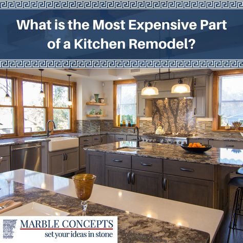 What is the Most Expensive Part of a Kitchen Remodel? - Marble Concepts Granite Countertop Care, Caring For Granite Countertops, Refurbished Cabinets, Kitchen Island With Granite Top, Marble Granite Countertops, Granite Polish, Granite Cleaner, How To Clean Granite, Types Of Countertops