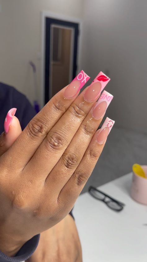 Hot Pink French Tips, Frenchies Nails, Pink Frenchies, Poppin Nails, Sixth Form, Girlfriend Quotes, Long Acrylic, Birthday Planning, Pink Art