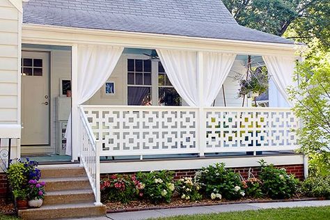 Colorful Porch, Porch Privacy, Porch Kits, Porch Design Ideas, Porch Curtains, Building A Porch, Front Porch Design, Porch Railing, Small Front Porches